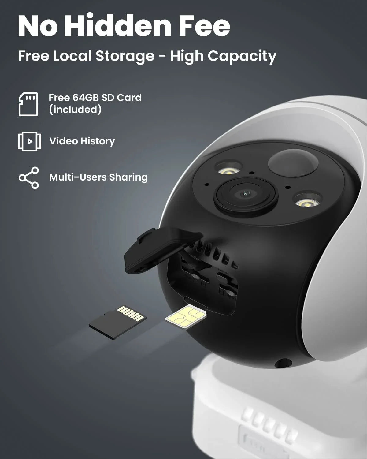 WiFi Wireless, Powered, Camera, Included Card 3G/4G Cellular QHD, SD Solar No PTZ, Night LTE 2K Color Vision, Surveillance 360° SIM&64GB Camera Outdoor, Security