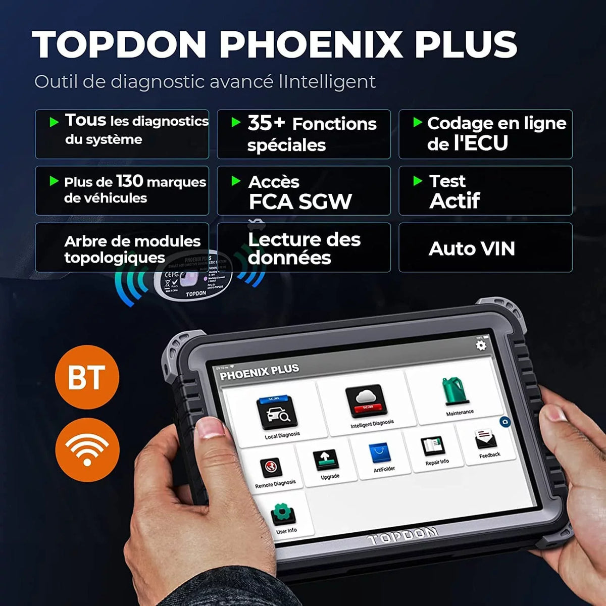 Bi-directional Car ECU Tool OBD2 Services Diagnostic Matching,34 TOPDON Scanner Coding, Phoenix Advanced Key Reset Scan Plus