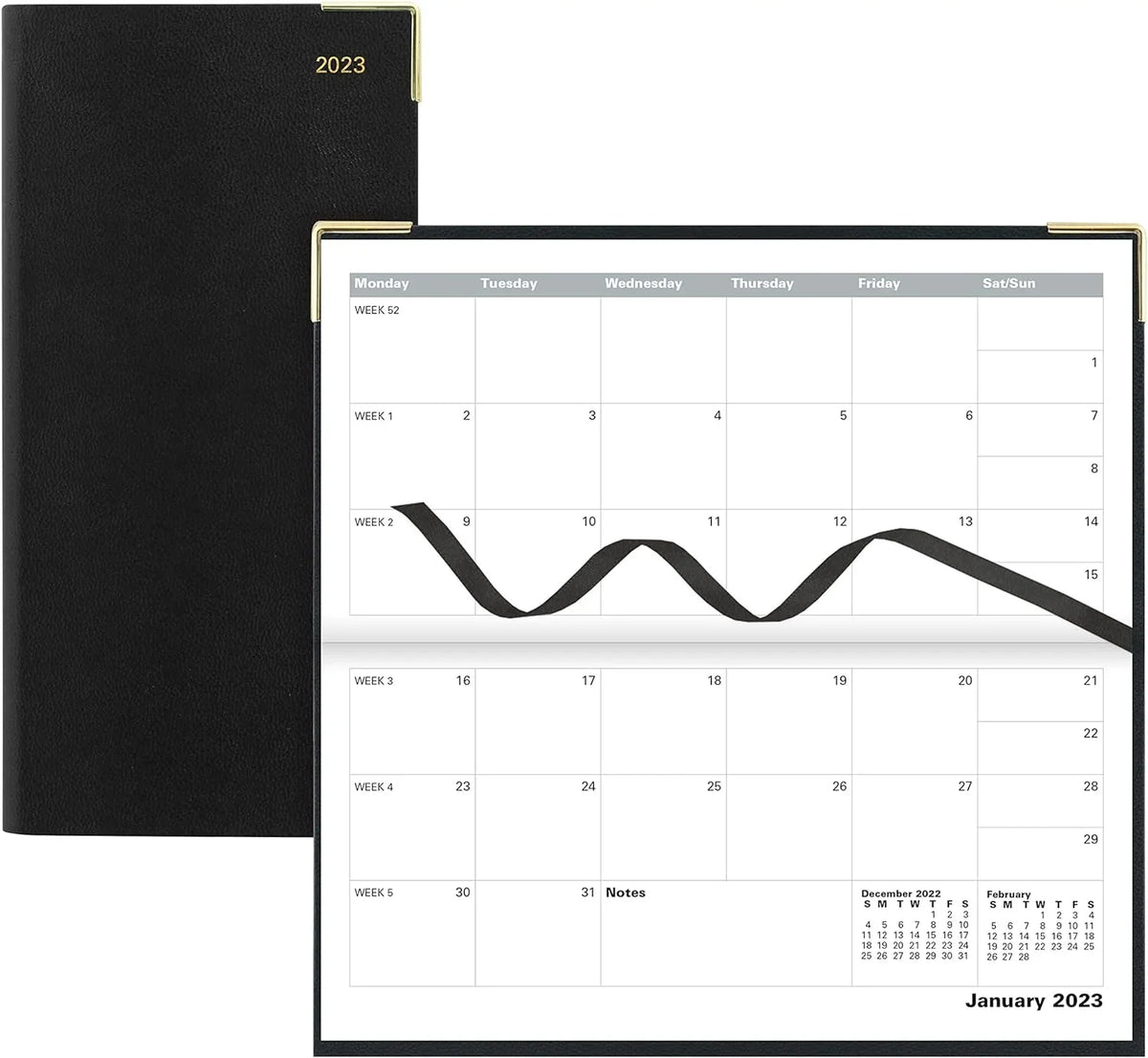 Landscape Months Slim 13 Month Per 2023 2024, Page, Per Diary Planner, Daily Jan (Black) London - Of 3 5/8" 12S Page, 1/4" 6 Classic Day Jan 2023