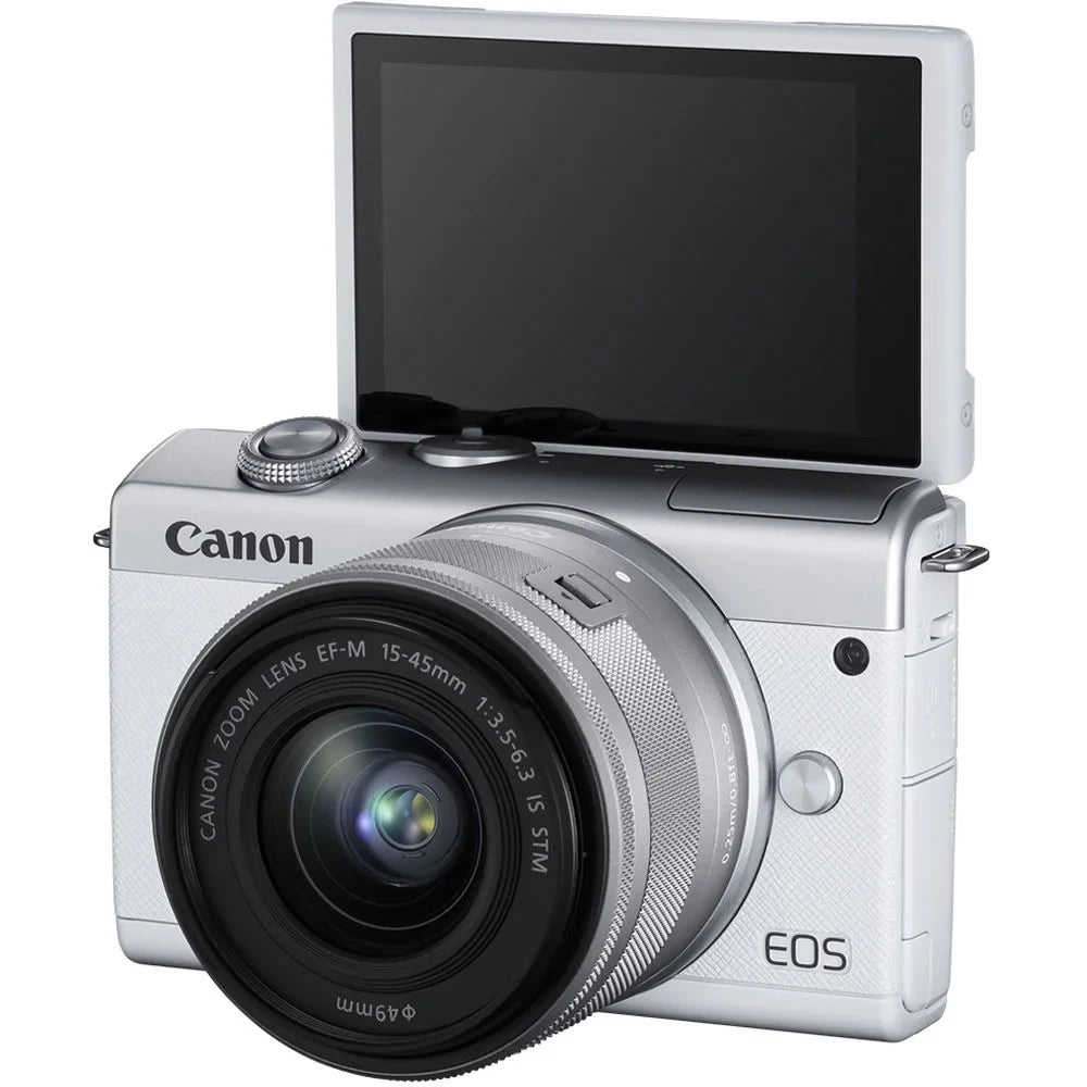 Mirrorless Canon + Card + + Memory Lens + Keeper Memory with Reader + 15-45mm EOS Tripod Flex + (3700C009) Hand Camera M200 Cap + + Kit 64GB Wallet Card Strap (White) Case Cleaning