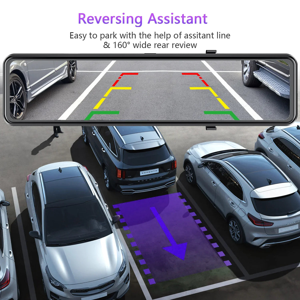 TOGUARD Mirror GPS 12" Monitoring, Rear Dash Touch Parking Cam, Camera, View Assist, Screen Rear Front 4K+1080P and Parking
