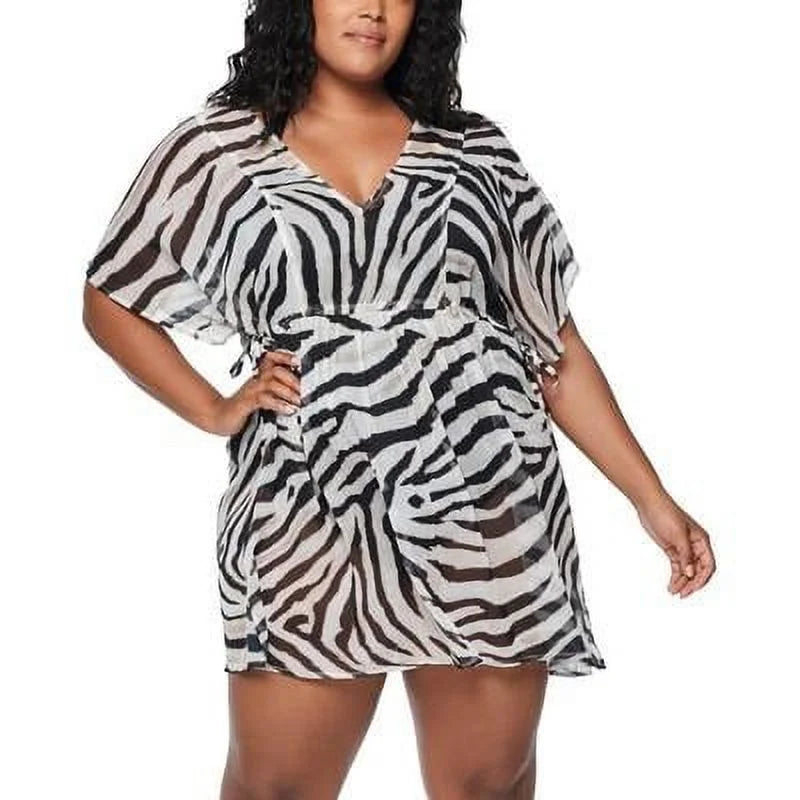 US Plus Ralph Zebra-Print Tunic Cover-up, 2X Lauren Size BROWN