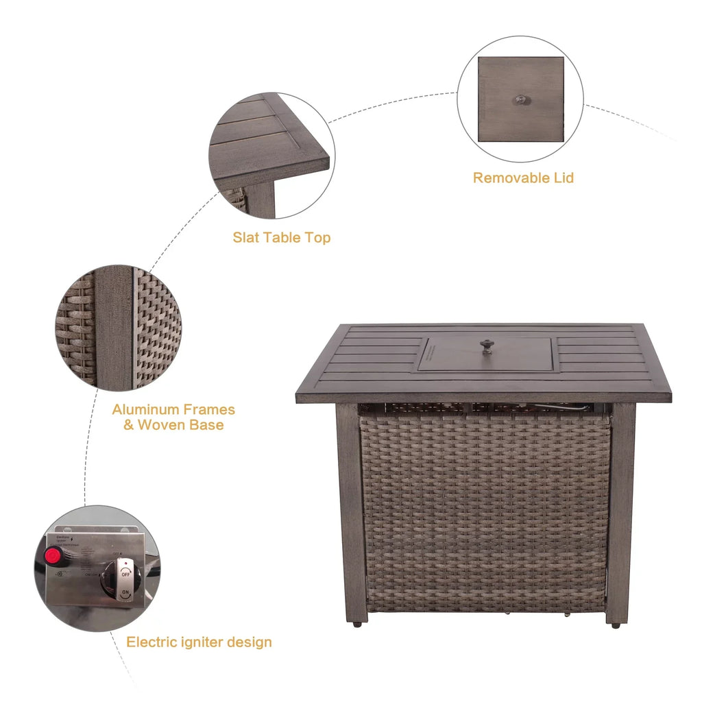 Table, Gas with Set Garden 15000 Pit Deck Patio Chairs 5 Yard Fire Rocking Outdoor Furniture Set Propane Wicker for All-Weather Piece 4 Motion Table, BTU Conversation Firepit 33.8"x27.2" &