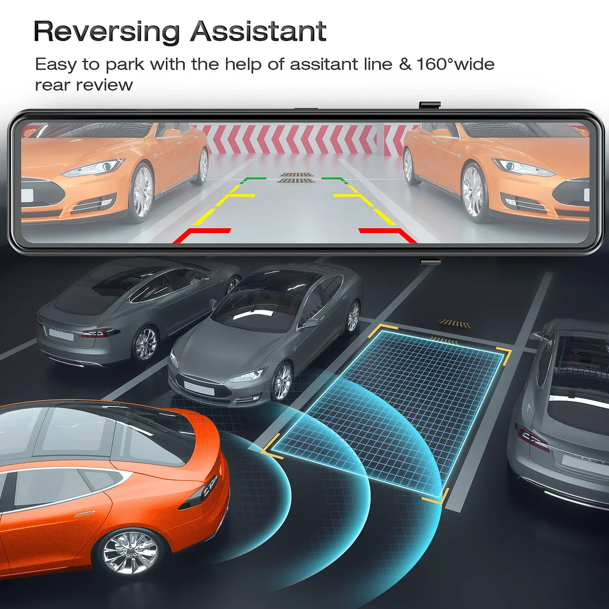 TOGUARD Mirror GPS 12" Monitoring, Rear Dash Touch Parking Cam, Camera, View Assist, Screen Rear Front 4K+1080P and Parking