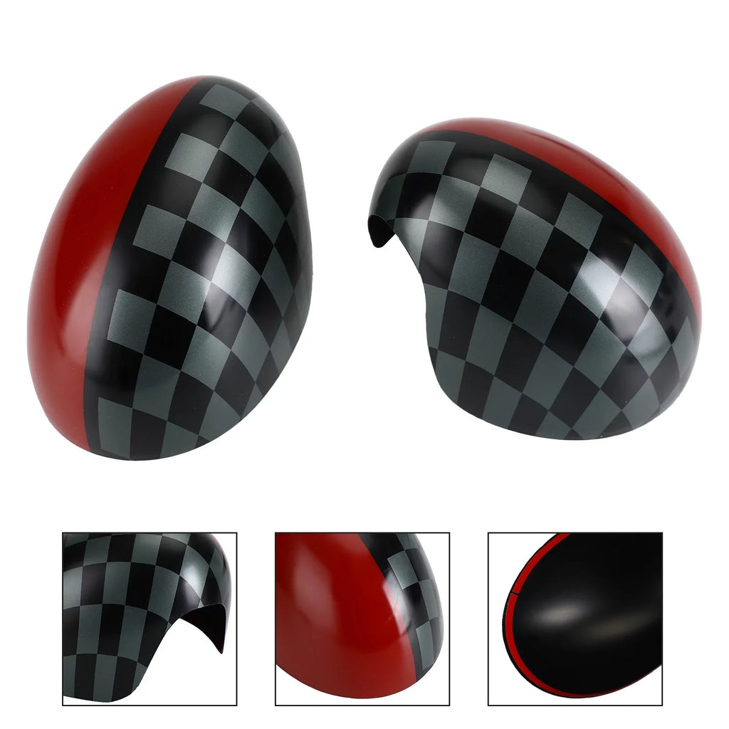 F56 Cooper Black/Grey Red Mirror Cover MINI for Hardtop F55 checkered