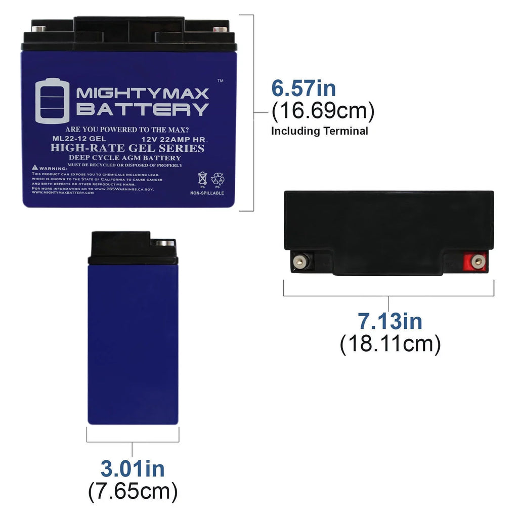 12V R200/R500 Scooter 22AH Battery Rascal GEL Replaces Series