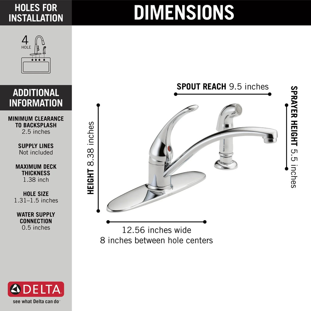 Faucet with Single Kitchen Handle Foundations® Spray Delta